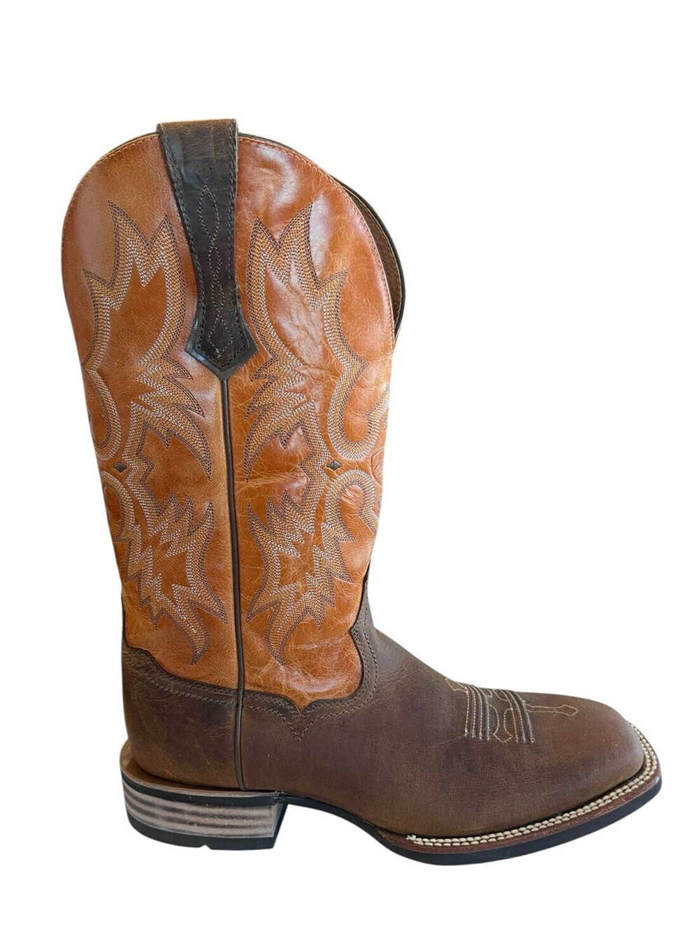 Ariat Boots Mens Sz 9D Tombstone Western Brown/Mandarin Orange Sq Toe New 3135